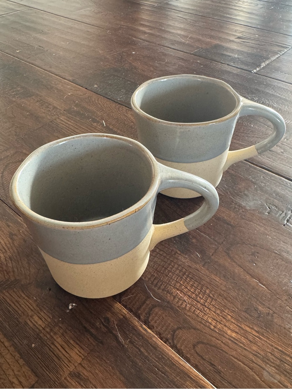 Glazed Garage Stoneware Two-Tone Coastal Blue and Cream Coffee Mugs Set of 2